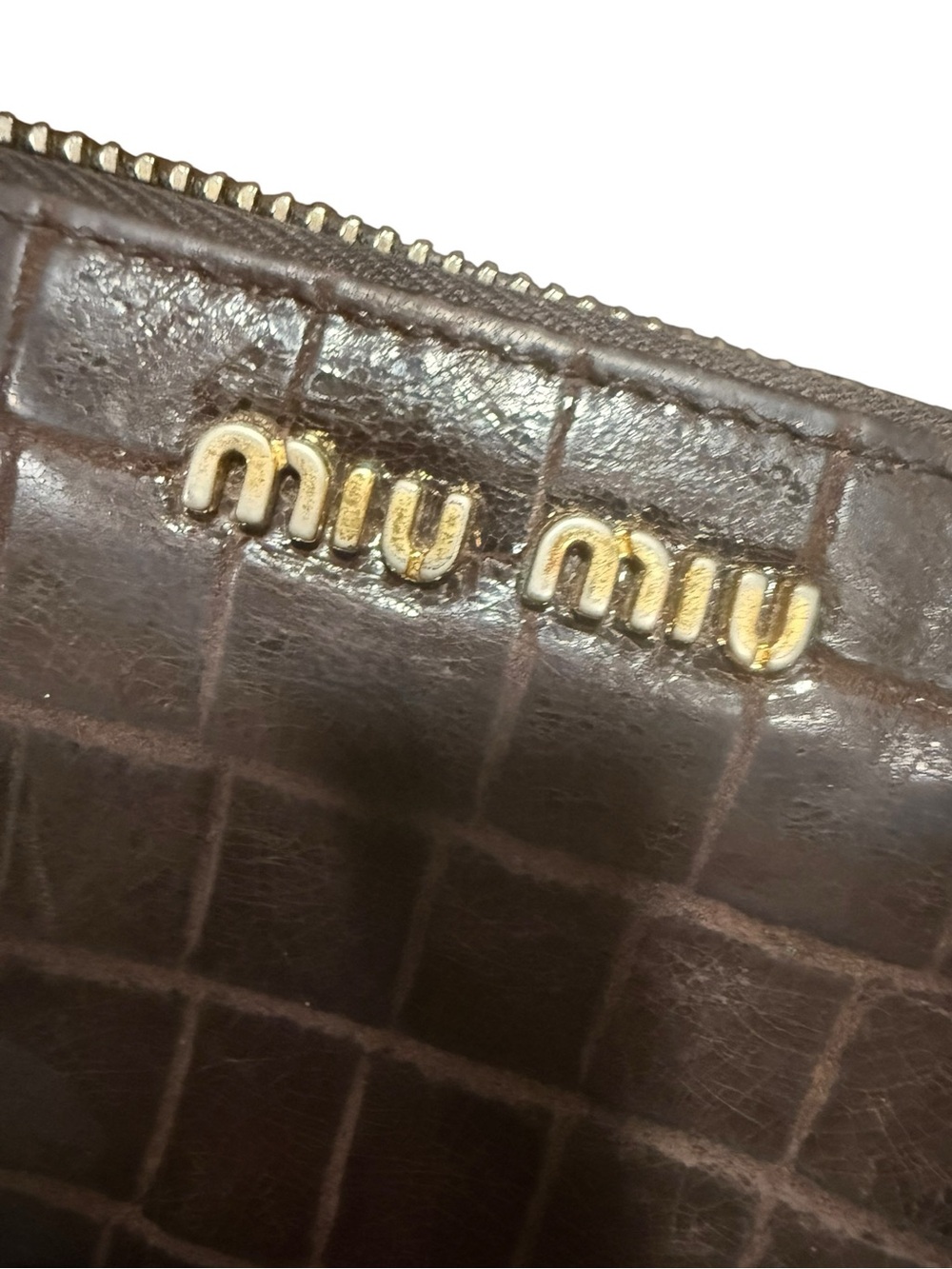 Miu Miu Brown Croc Embossed Leather Zip Around Continental Wallet Italy - Picture 3 of 10